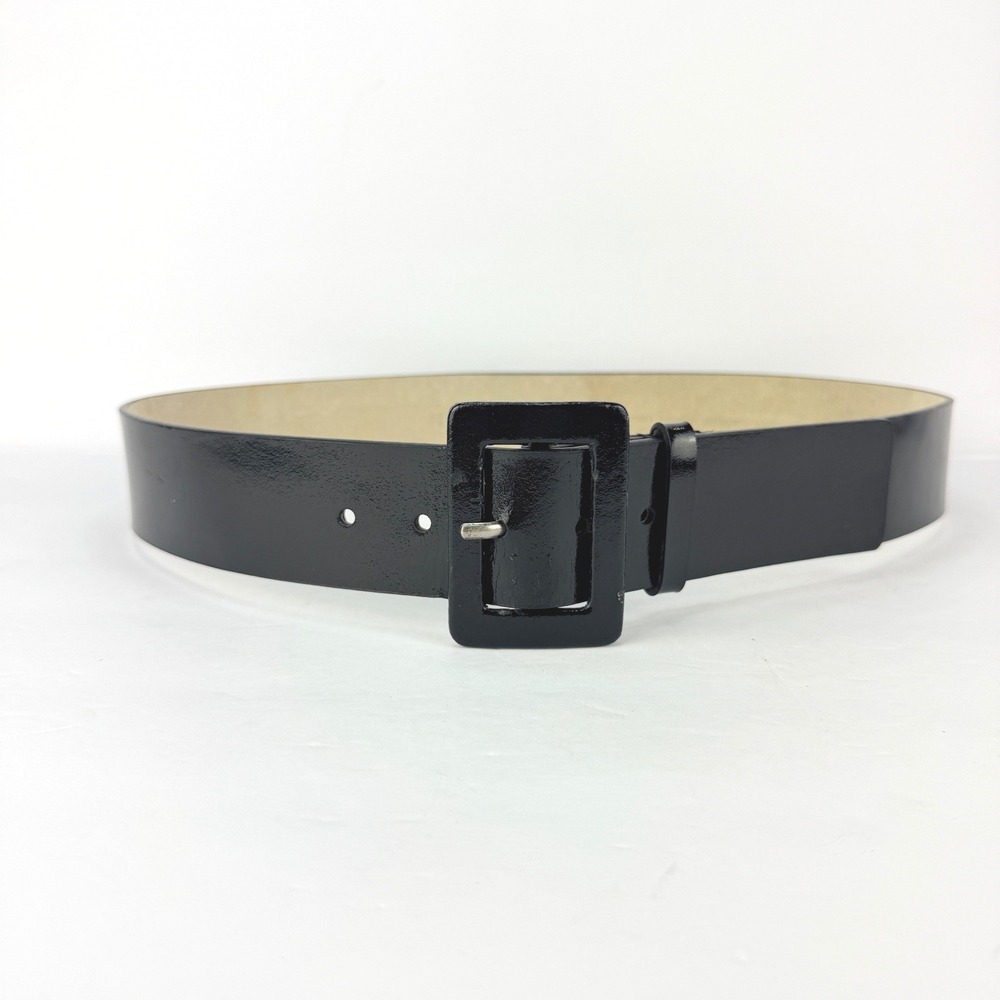 VTG RETRO Wide Nine West M Black Patent Leather Square Buckle Women Belt - Picture 2 of 10